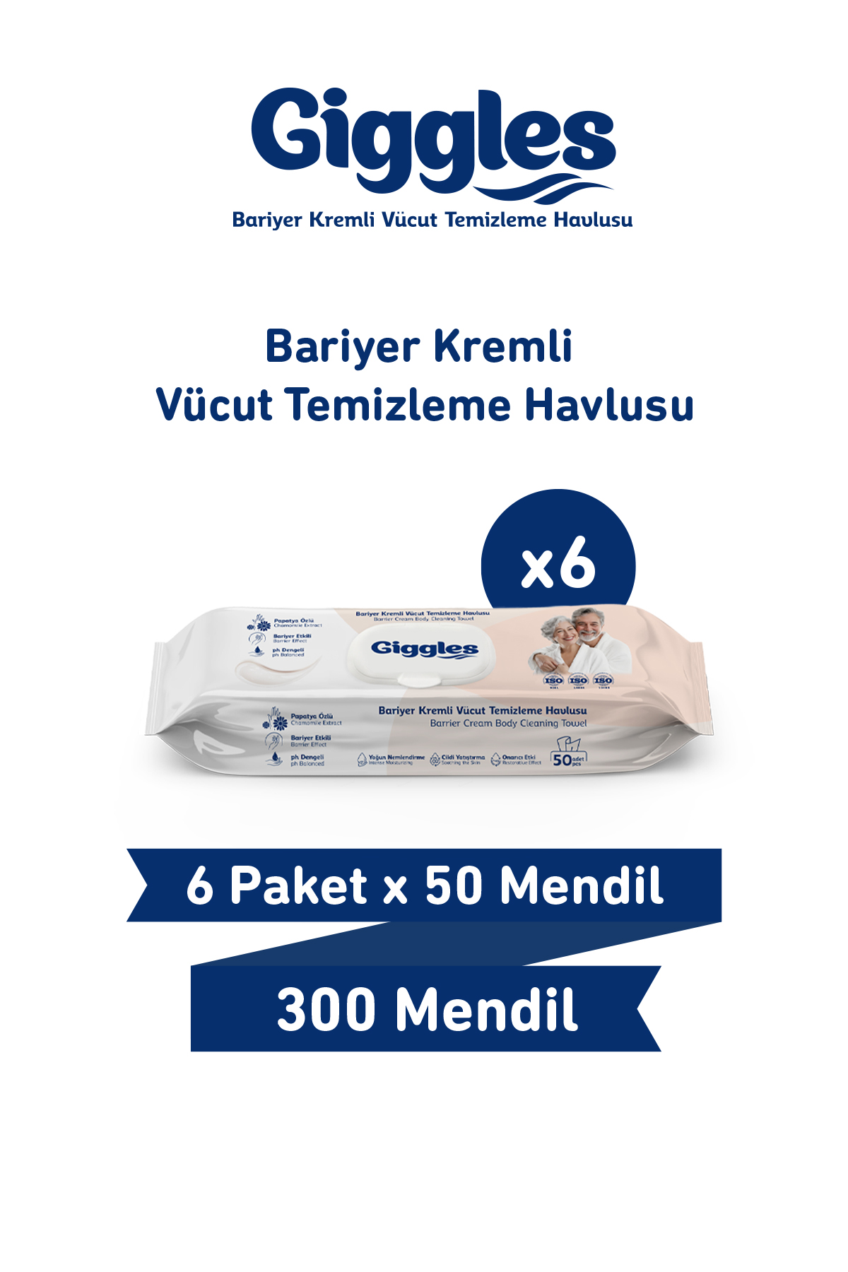 Giggles Bariyer Kremli Perine ve Vücut Temizleme ve Bakım Havlusu (6x50 Adet)